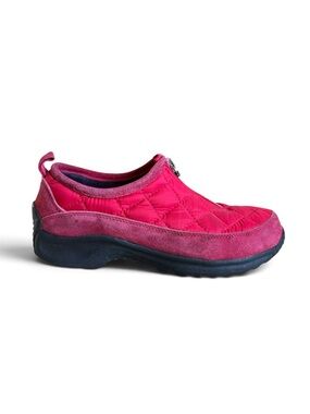 Lands’ End Quilted Suede Zip Slip On Winter Walking Shoes Red Size 7.5